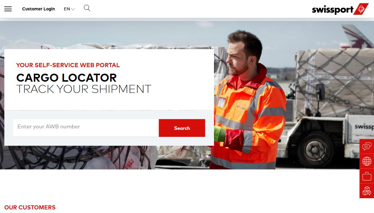 Swissport customer logos and cargo locator screenshot