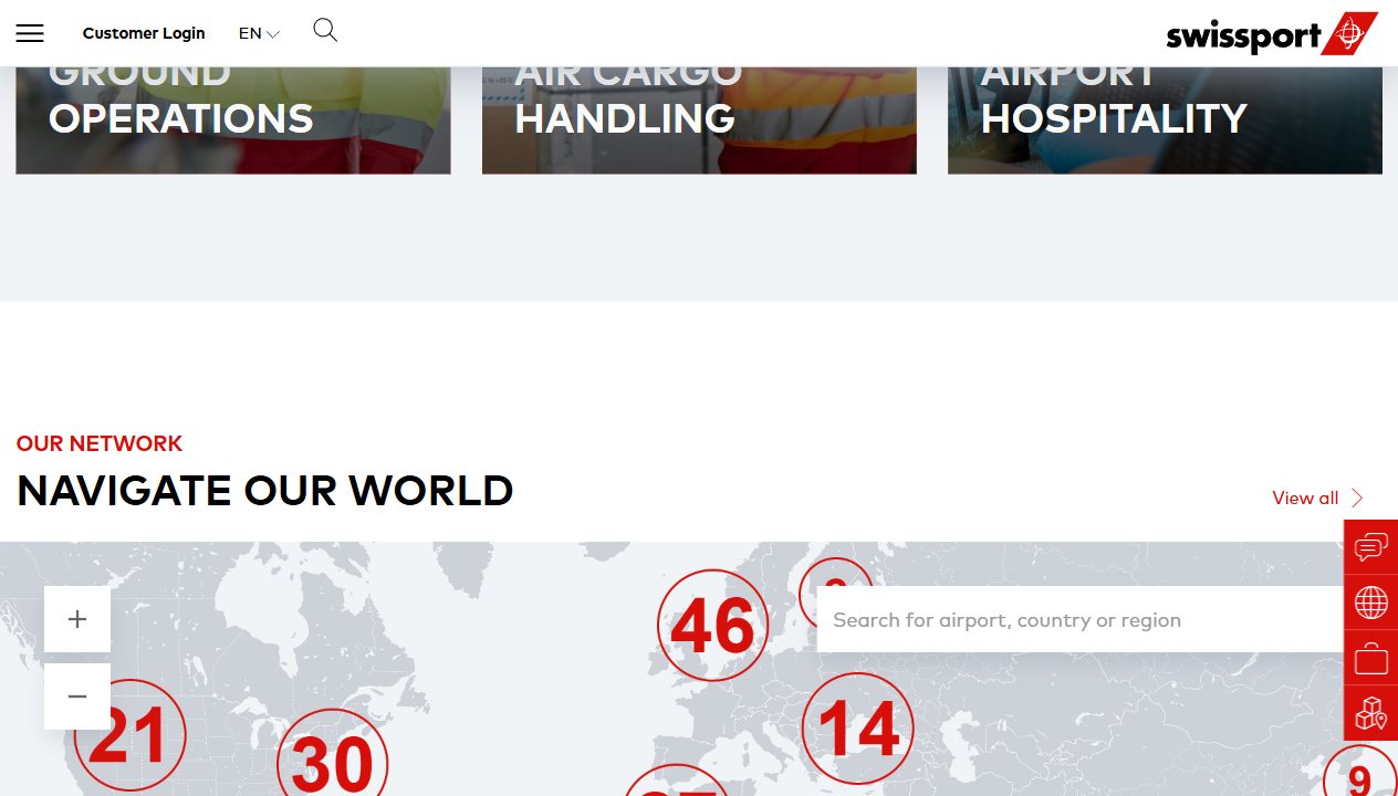 Swissport services section captured for the portfolio case study